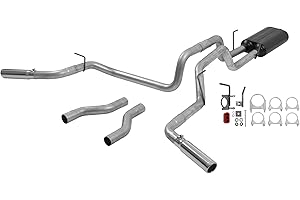 Flowmaster 17476 American Thunder Cat-Back Exhaust Kit Dual 2.5 Inch Aluminized Steel 3 Inch Polished 304 Stainless Steel Tips Compatible with 2002-2005 Dodge Ram 1500 4.7L 5.9L 2/4WD All Wheelbases