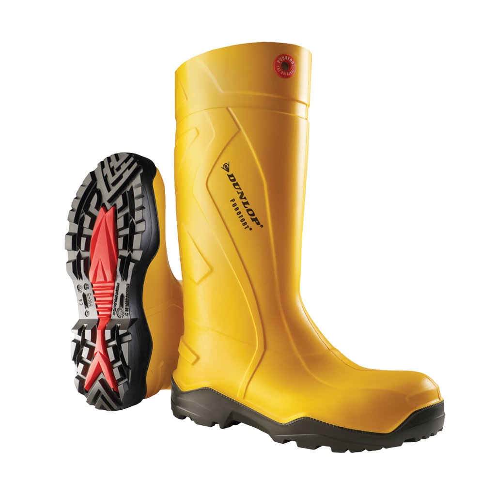 DUNLOP Purofort+ - Unisex Full Safety Waterproof Work Boots, Yellow, Antistatic and Slip-Resistant Wellies with Steel Toecap and Midsole for Outdoor, Construction and Industrial Use - EU38, UK5
