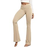 ODODOS Cloud Feeling Crossover Flared Pants with Pockets for Women, Cross Waist Bootcut Lounge Yoga Pants- 30" / 32" Inseam