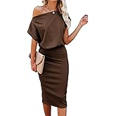 EZBELLE Women's Summer Dress Off The Shoulder Short Sleeve Ribbed Casual Party Bodycon Midi Dresses