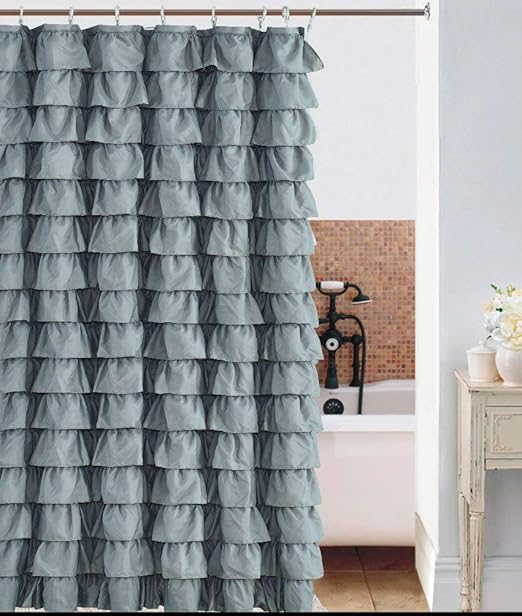 Amazon Com Waterfall Silver Ruffled Shower Curtain Home Kitchen