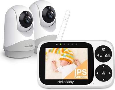HelloBaby Baby Monitor 2 Cameras Night Vision 3.2 inch IPS Screen