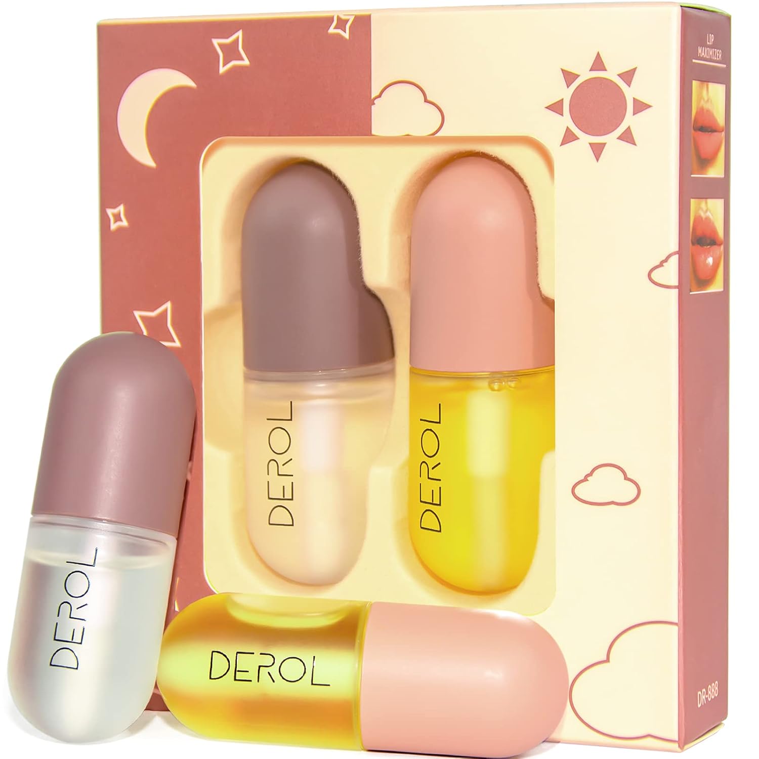 Lip Plummper Set,Derol Lip Plumper Gloss,Lip Filler,Lip Plumping Lip Gloss,Lip Enhancer for Fuller and Lip Care Serum,Lip Mask City Lips Hydrating & Reduce Fine Lines Day&Night(2PCS)