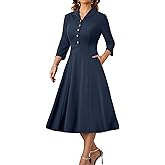 DRESSTELLS Women's Cocktail Dresses, Wedding Guest Vintage Tea Party 3/4 Sleeves Work Church Casual Dress with Pocket