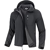 FARVALUE Men's Softshell Jacket with Hood Fleece Lined Windproof Coat Lightweight Waterproof Insulated Winbreaker for Hiking