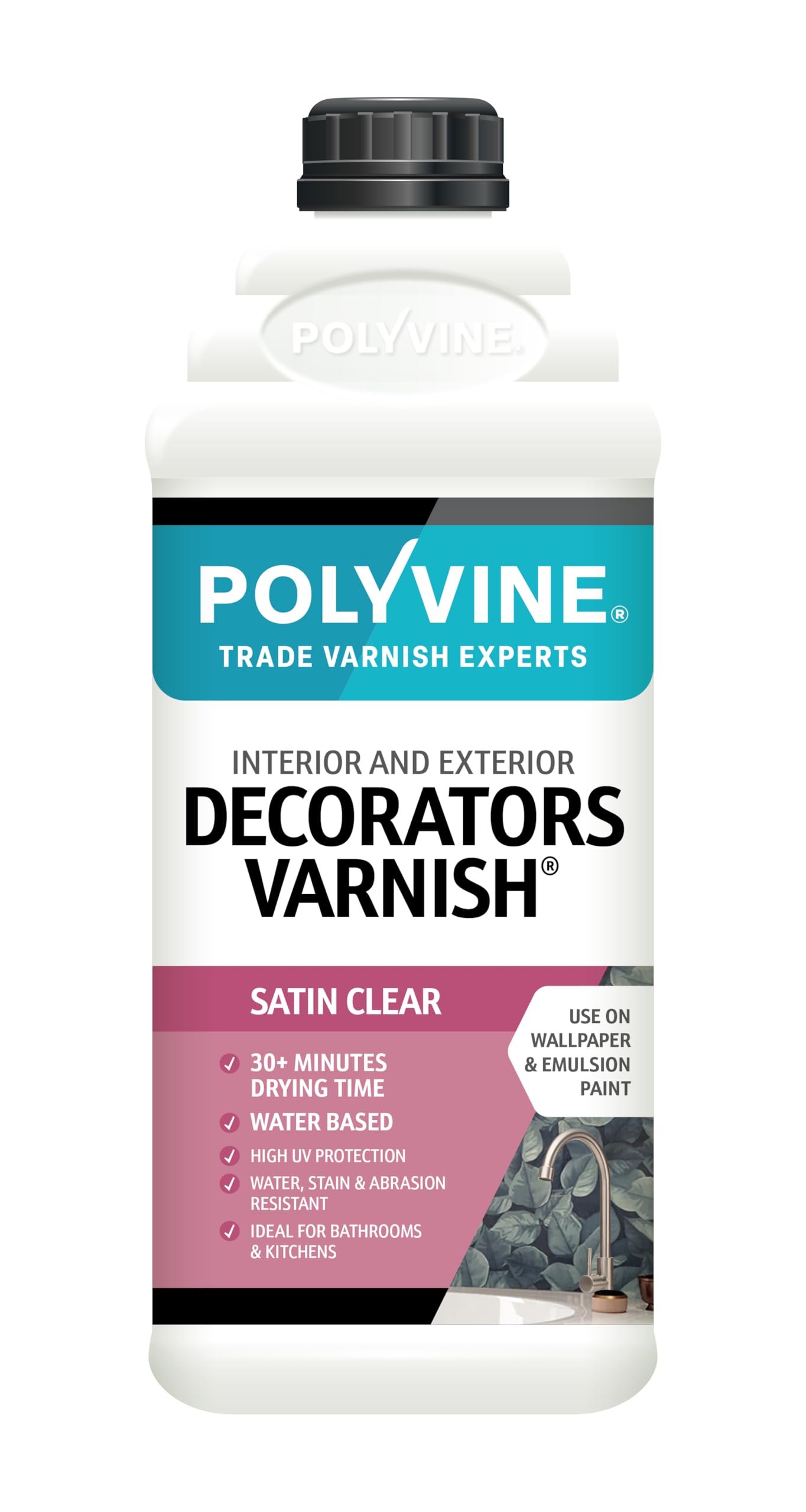 Polyvine Decorators Varnish Satin – Water Resistant Clear Varnish with UV Protection - Seals and Protects Emulsion, Acrylic Paint, Wallpaper, Wood, Furniture, Plaster & Fabric, 2L