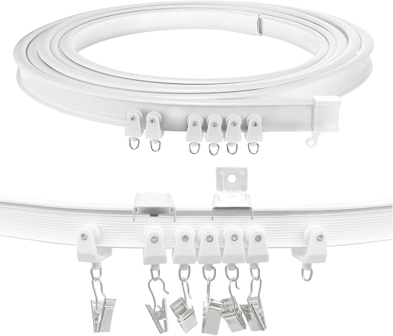 TOKPLNU Curtain Rail, 2.5 Meters Flexible Bendable Ceiling Curtain Track Curved Curtain Rail Track Ceiling Wall Mounted Curtain Tracks and Fittings for Bay Window Shower Room Divider