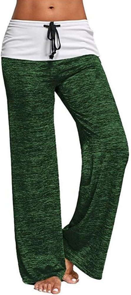 ABCWOO Womens Yoga Pants Fold Over Heather Flare Wide Leg Loose Workout Leggings