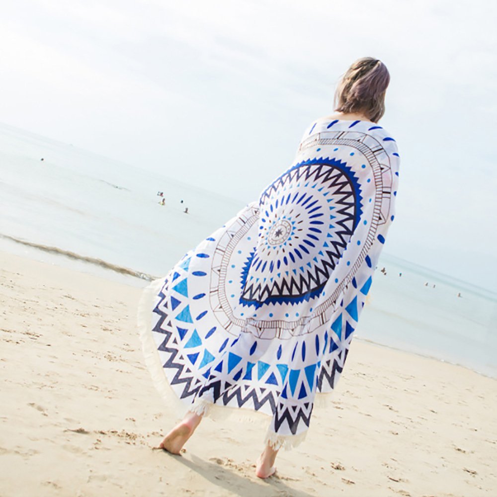ELECCTV Round Beach Towel, Microfiber Round Beach Blanket for Yoga Mat Picnic Blanket Baby Pet Playing Mat with Fringe Tassels