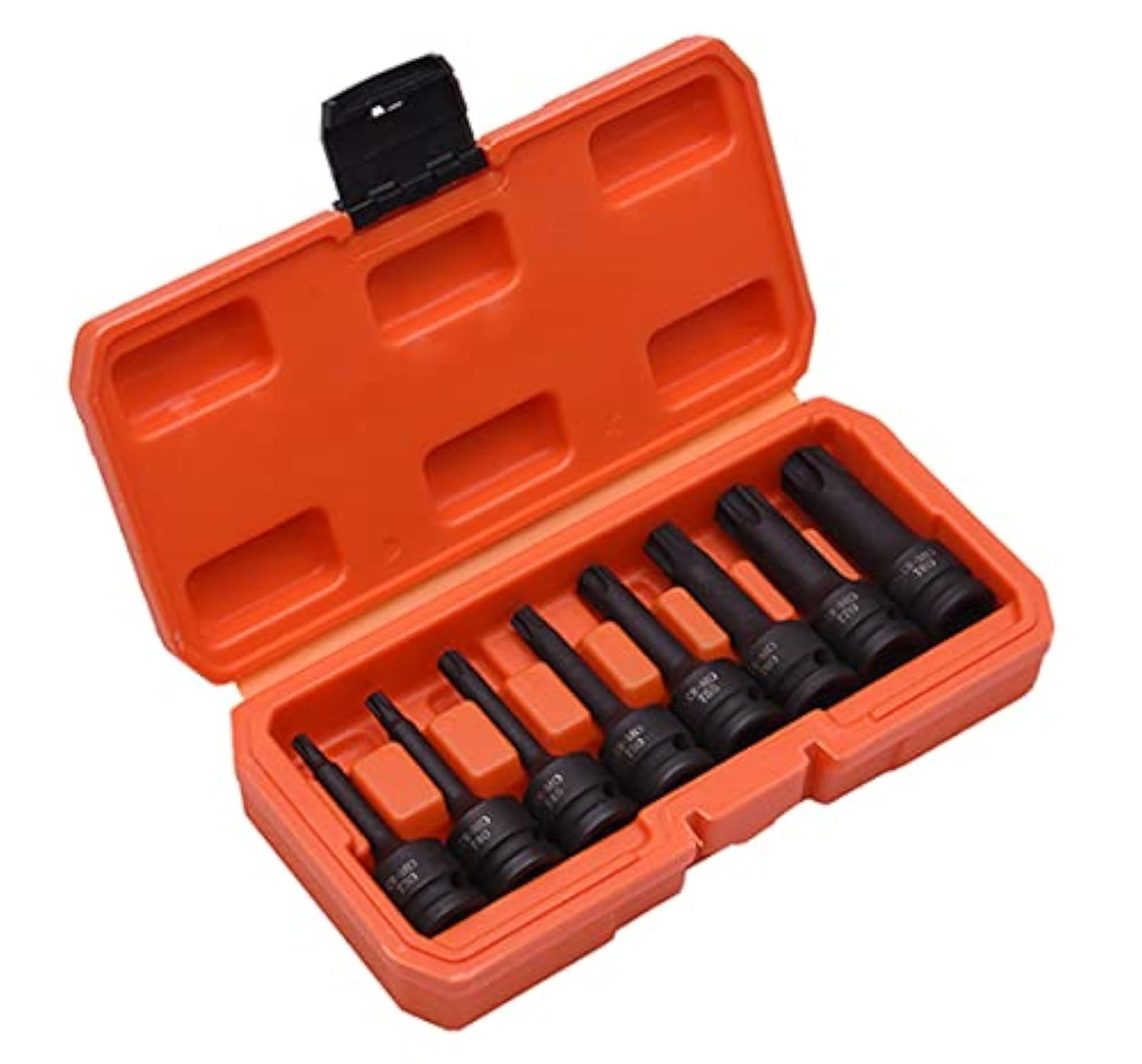 HARDEN 537038, Impact Torx Socket Bits Set 8pcs, CrMo Steel, Sizes T30-T80, Drive 1/2"