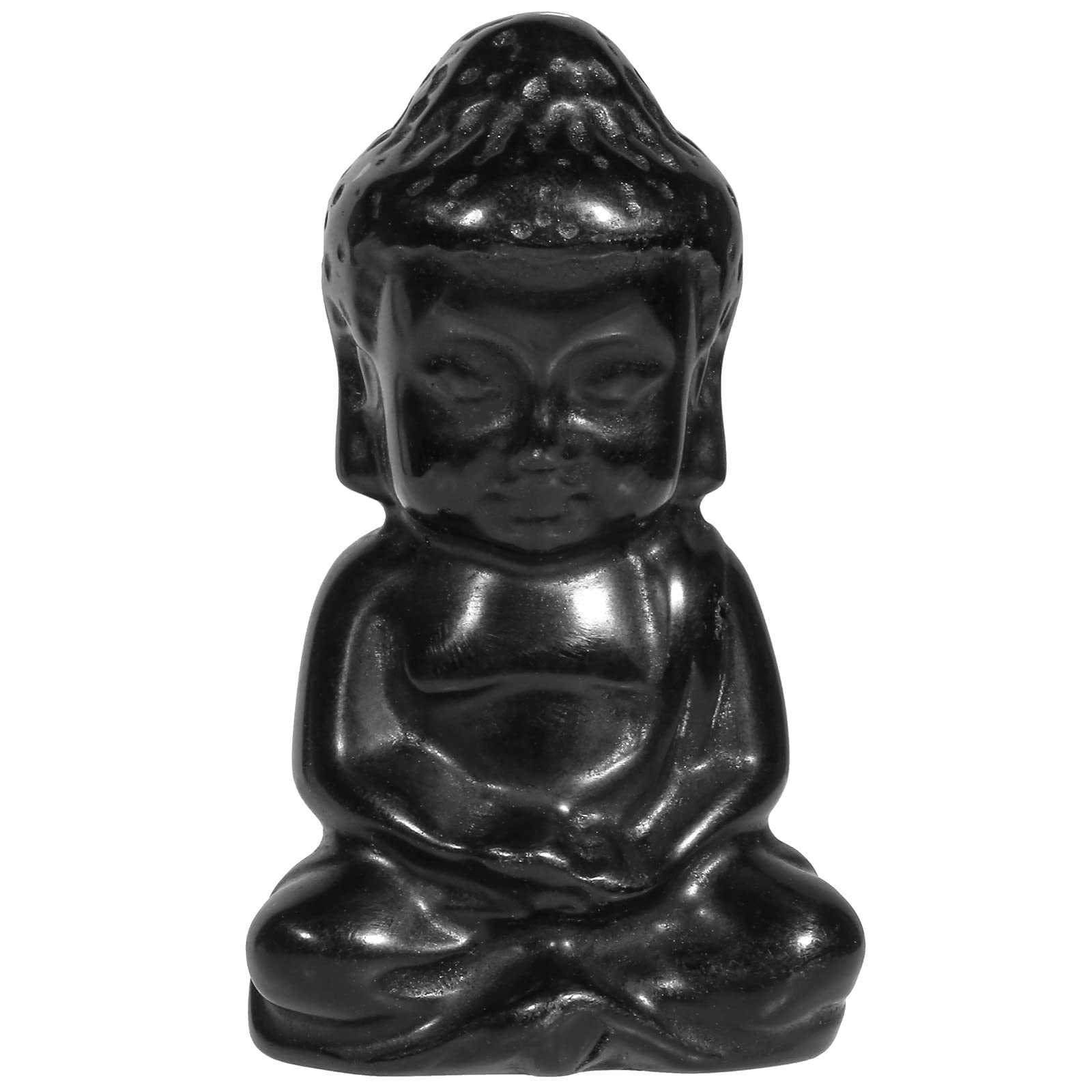 Nupuyai Obsidian Crystal Stone Lucky Baby Buddha Statue Ornament, Spiritual Healing Carved Stone Figurine Good Luck Home Office Decor