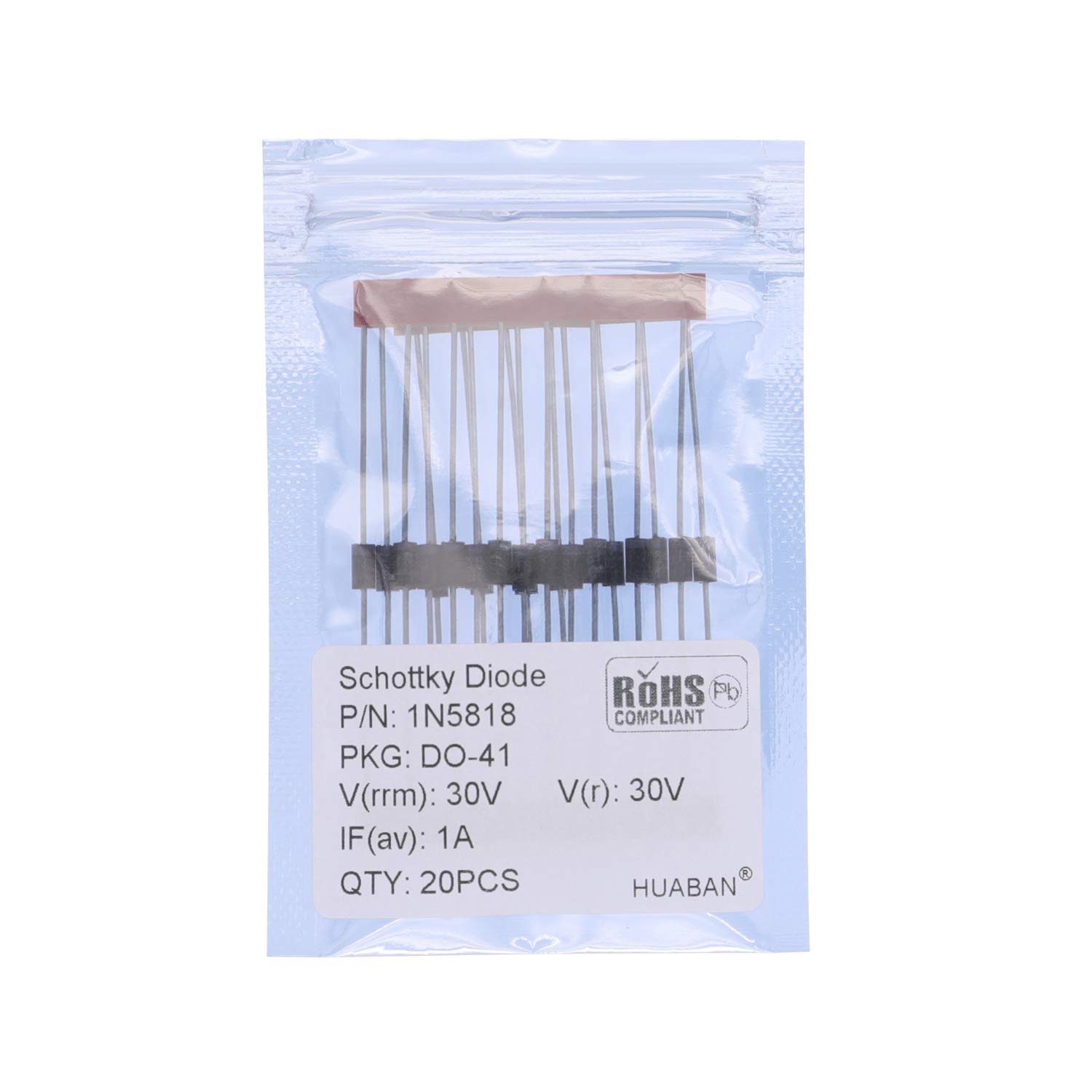 HUABAN 20PCS 1N5818 Schottky Barrier Rectifier Diodes 1A 30V DO-41 (DO-204AL) Axial 5818 1 Amp 30 Volt