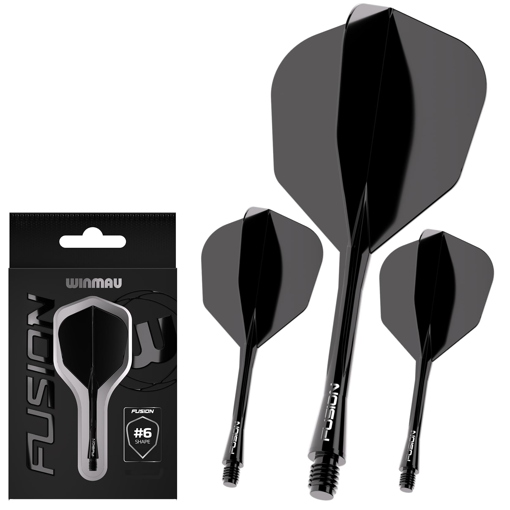 WINMAU Darts Fusion Integrated Flight & Shaft System - No.6 Shape & Design - Black Colour, Medium Length