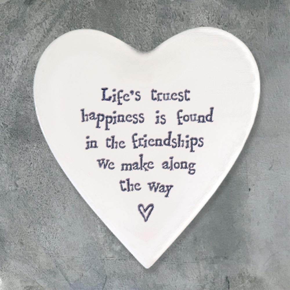 East of India East of India Porcelain Heart Coaster Life's Truest Happiness EOI87