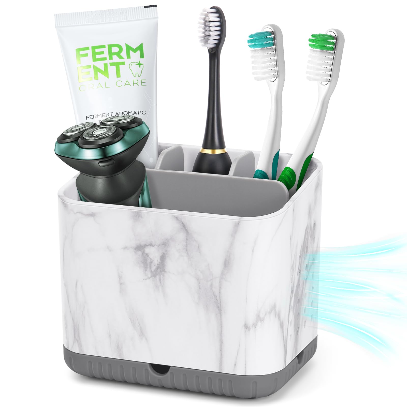 PARKMANI Toothbrush Holders for Bathrooms, Tooth Brush Holder for Bathroom Countertop Organizer, Kids Electric Toothbrush and Toothpaste Holder (Grey Marble Grain)