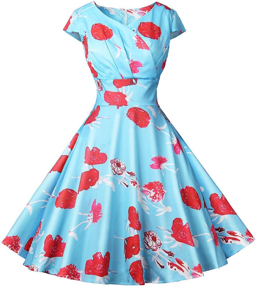Women Dresses Gown Retro Floral Lace Dress Slim Fit Printed Dresses Vintage Printing Dress Bodycon Sleeveless Casual Evening Party Prom Swing Dress New Look
