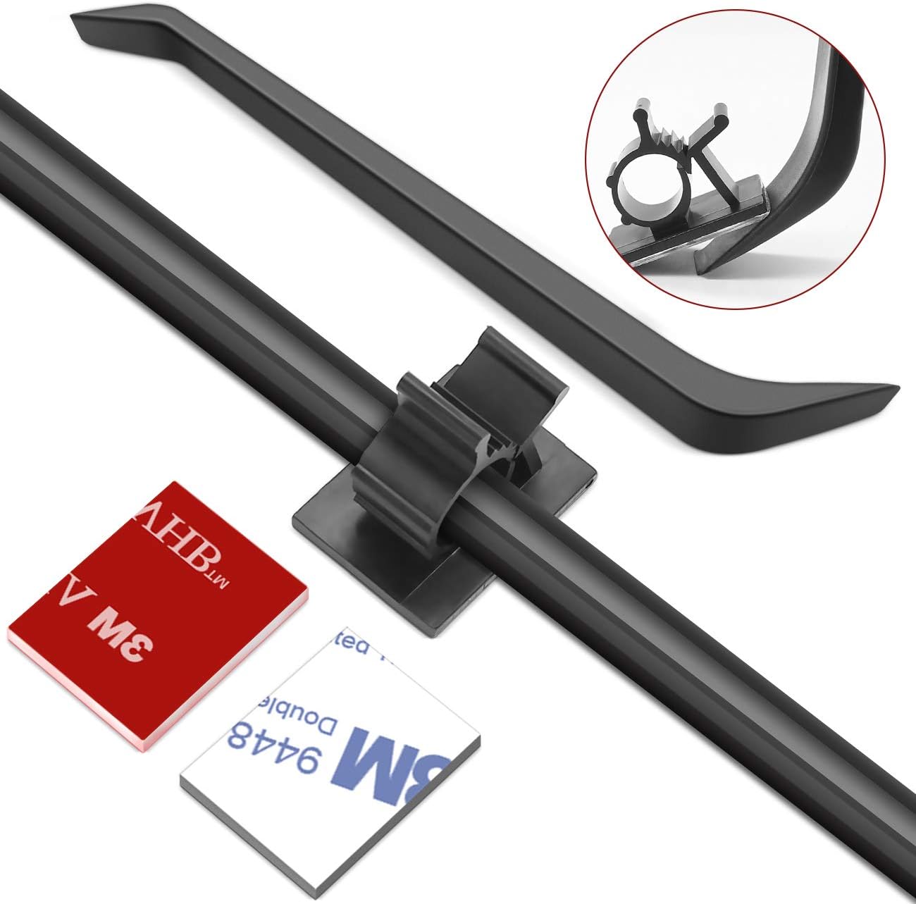 50 Pcs Chesbung Adhesive Cable Clips, Wire Clips, Car Cable Organizer, Cable Wire Management, Drop Cable Clamp Wire Cord Tie Holder for Car, Office and Home-Black