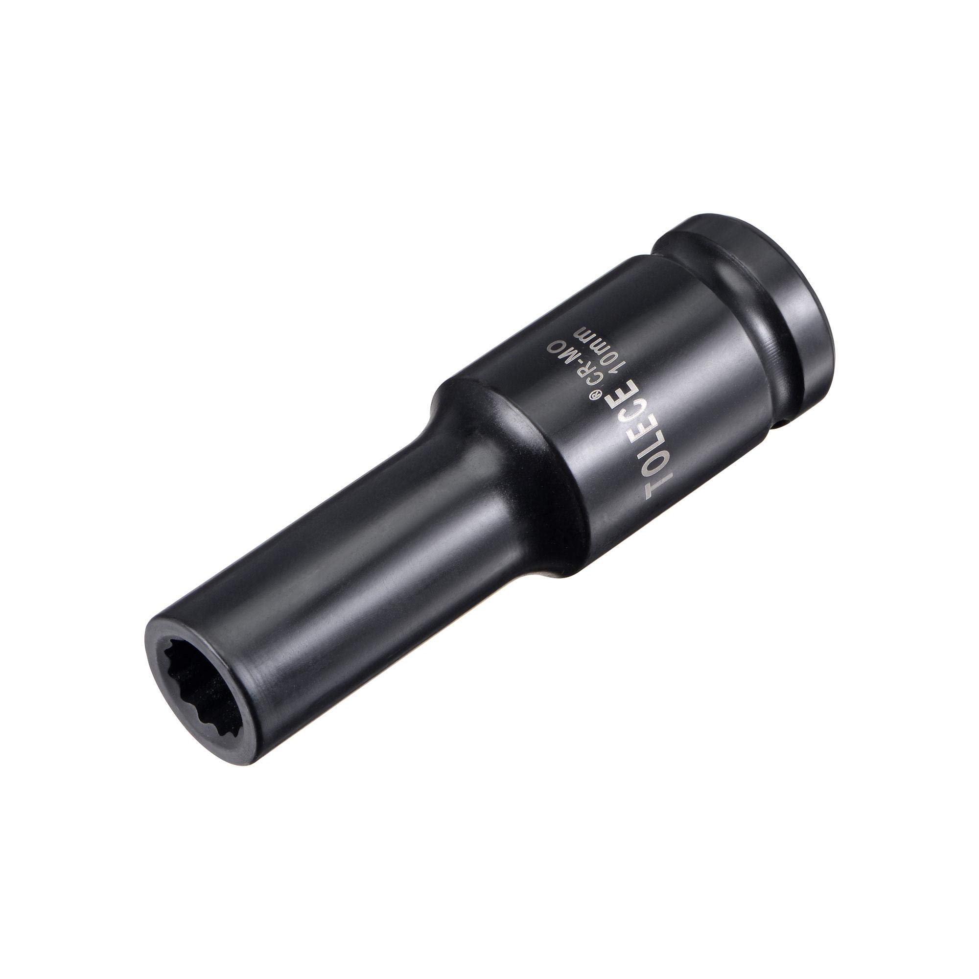 sourcing map 1/2-Inch Drive 10mm 12-Point Deep Impact Socket, CR-MO Steel 78mm Length, Metric Sizes