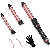 Automatic Curling Iron 1 Inch with 3-in-1 Interchangeable Barrels, Anti-Tangle Beach Waves Hair Curler, Beginner Friendly Dual Voltage Travel Curling Wand for Long Short Hair Pink, Gifts for Women Pro