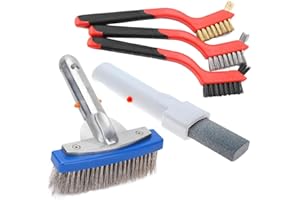 KATIKIES Pool Pumice Stone and 5 inch Stainless Steel Pool Brush Kit with EZ-Clip Handle to Reomve Erase Rust Stain Spot in Concrete Plaster Pool Spa and Calcium Deposit on Pool Tile (5)