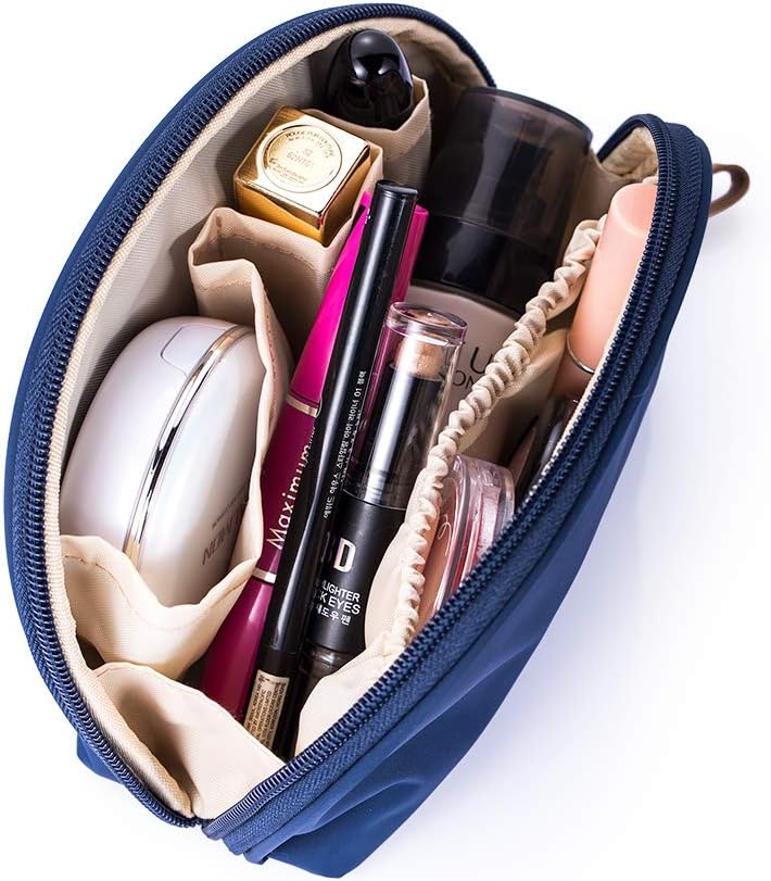 HekyipHalf Moon Cosmetic Bag, Travel Makeup Pouch, Portable Waterproof Cosmetic Pouch for Ladies Women, Small (NAVY BLUE)