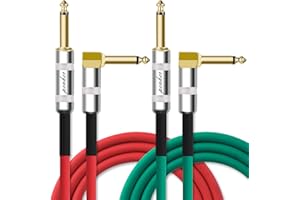 Penker 2 Pack Guitar Instrument Cable 3FT,Right Angle to Straight AMP Cord,Gold Plated 6.35mm Guitar Cord,1 Meter for Guitar Bass Keyboard Effector Microphone Mixer,Green&Red