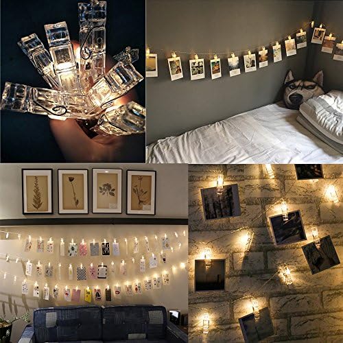 Photo String Lights, HOMEWE 20 LED Clips Battery Powered Starry Firefly Strand Lights, 3 Modes Twinkle Lights for Wedding Party Christmas Home Decor (warm white, 7.2 Feet )