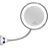 KEDSUM Flexible Gooseneck 6.8" 10x Magnifying LED Lighted Makeup Mirror,Bathroom Vanity Mirror with Strong Suction Cup, 360 Degree Swivel,Daylight,Battery Operated,Cordless & Compact Travel Mirror