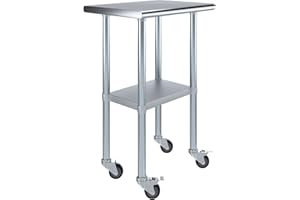 18" X 24" AmGood Stainless Steel Work Table with Wheels | Metal Mobile Table | Food Prep