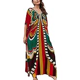Lziizl Kaftan Dresses for Women Plus Size Bathing Suit Cover up Batwing Sleeve Caftan Maxi Beach Dress
