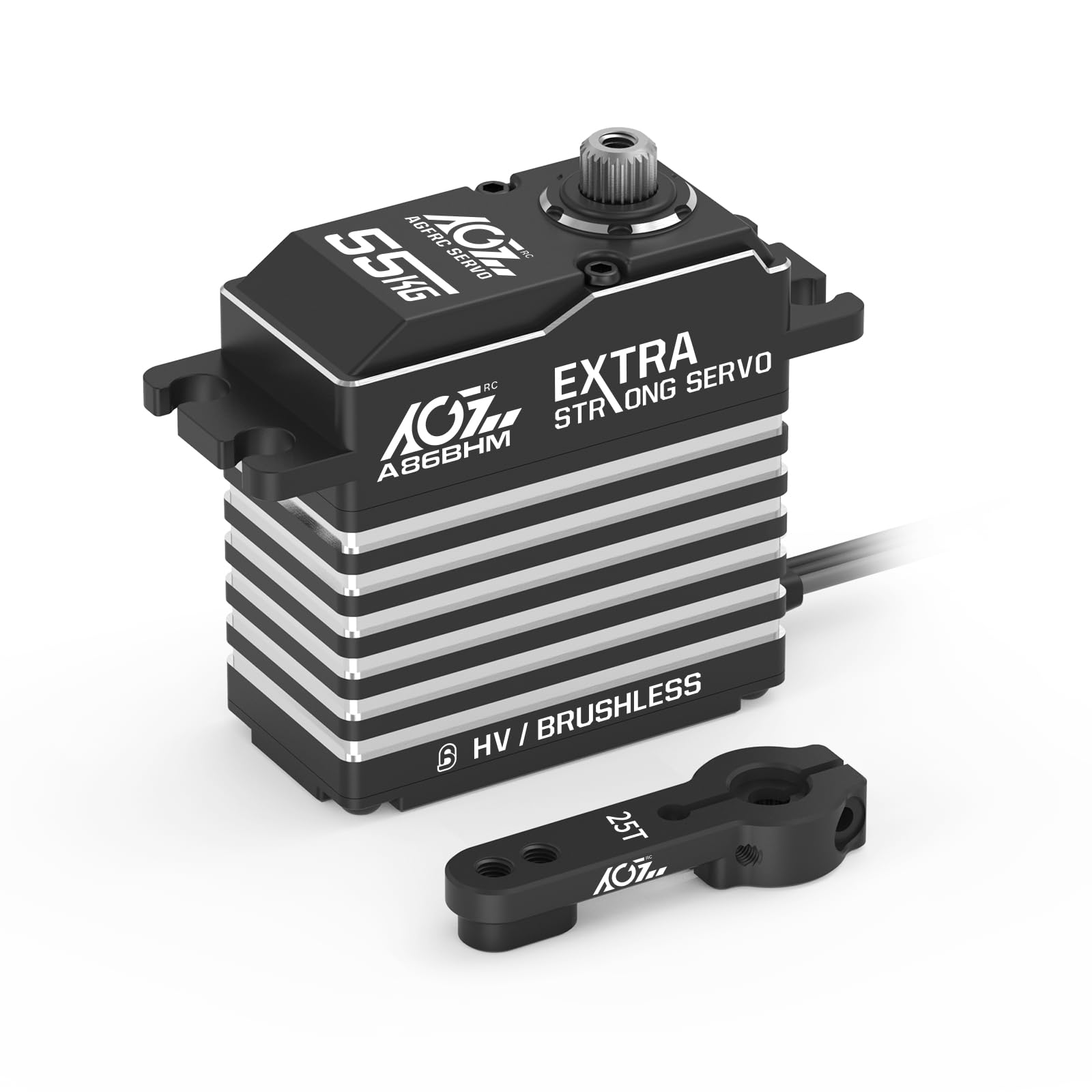 AGFRC 55KG Digital-Steering-Servo High-Torque Programmable - Full Metal Gear Brushless RC Servo Motor for 1/8 1/10 RC Car Crawler, Control Angle 180° (A86BHM)