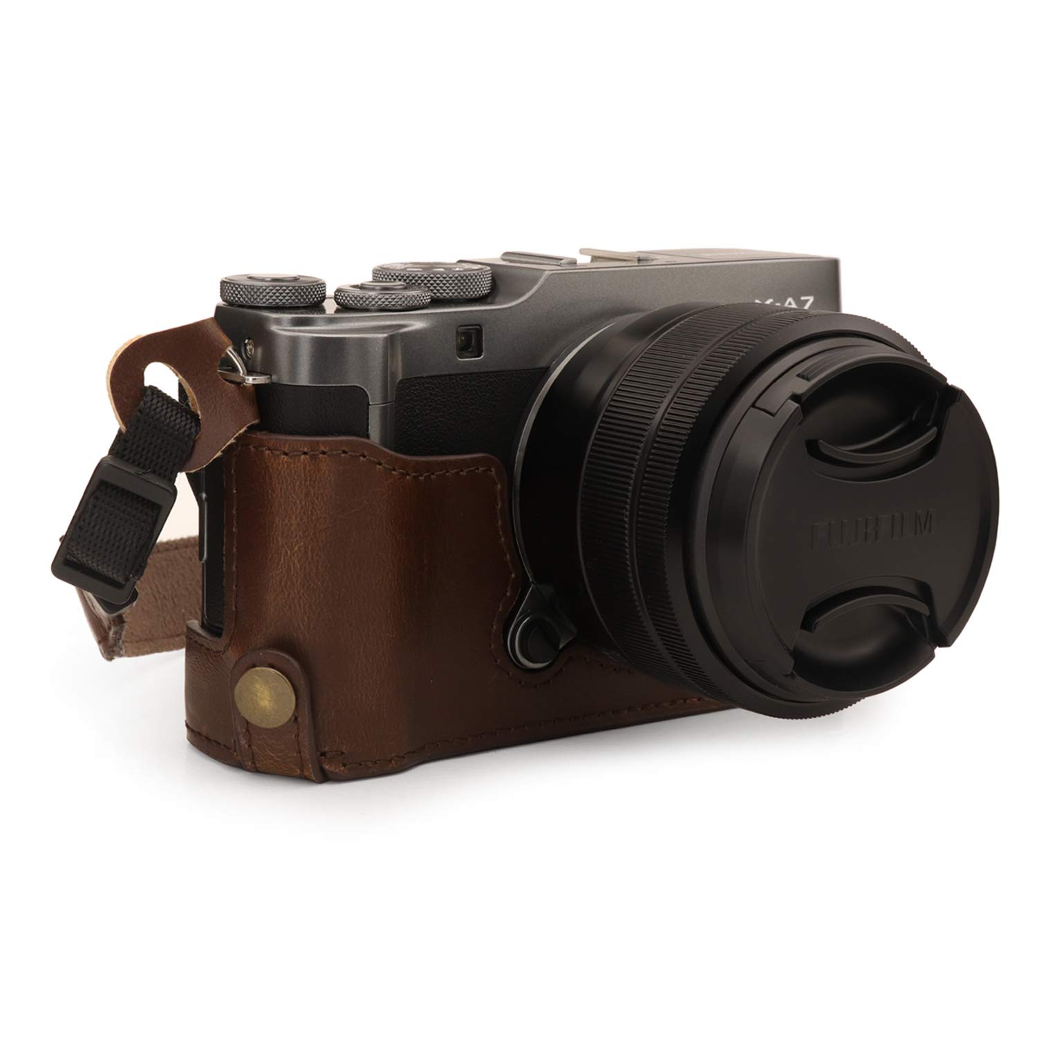 MegaGear MG1771 Ever Ready Leather Camera Half Case Compatible with Fujifilm X-A7 - Dark Brown
