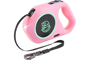 Roses&Poetry Dog Leash Retractable, 16ft Nylon Tape Lead for Dogs 88lbs, Light up Dog Leash Rechargeable 360°Tangle-Free, One