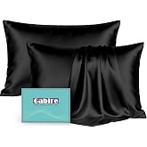 Gabire Mulberry Silk Pillow Cases Set of 2, Both Sides Real Silk Pillowcase for Hair and Skin Prevent Acne Pillowcase Organic Silk Pillowcase 2 Pack with Hidden Zipper, Black, Standard (20"&times;26")