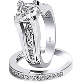 MABELLA 925 Sterling Silver Cubic Zirconia Princess Cut Women's Wedding Engagement Bridal Ring Set