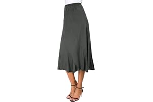 EXCHIC Women's Elegant Ankle Length Ruffle Hem Elastic Waist Suede Midi Skirt