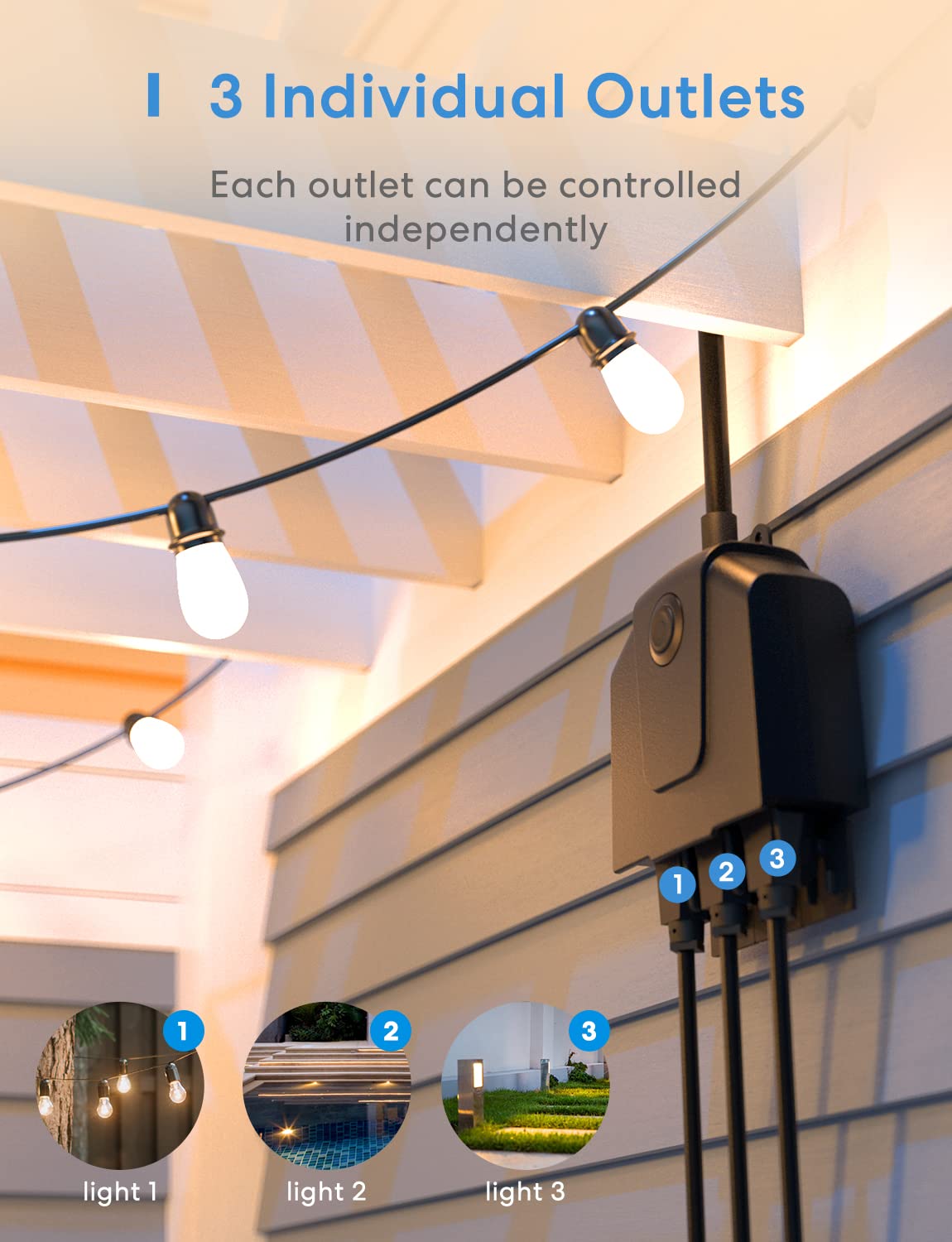 Outdoor Smart Plug, meross Outdoor Wi-Fi Outlet with 3 Independent Sockets Compatible with Apple Homekit, Alexa and SmartThings, Voice & Remote Control, Timer, 2.4 GHz only,Black - View 3