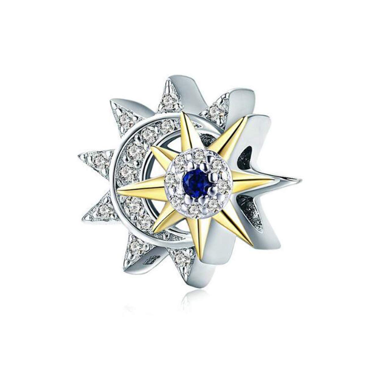 YASHUO Jewellery Dream Catcher Charm Genuine 925 Sterling Silver Charm with CZ Angel Wings Heart Charm Beads Lucky Angel Charms for Bracelets (Moon and Star Charm)