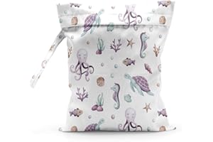 PYKFRHH Wet Bag Waterproof Reusable Wet Dry Bag for Beach, Travel, Pool, Gym Bag for Swimsuits, Wet Clothes, Cloth Diapers, Wet Bags for Baby, Ocean Animals Seahorse Turtle Octopus Coral Reef Starfish Decor
