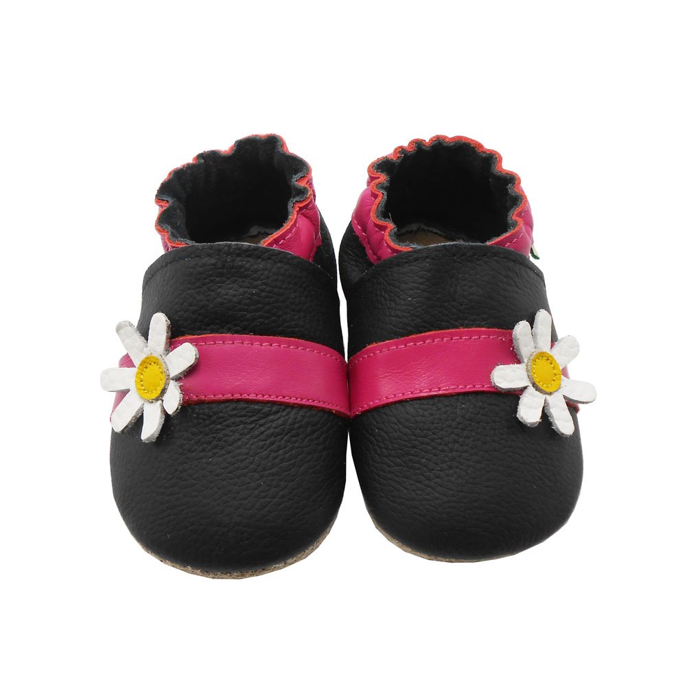 Sayoyo Baby Cute Flower Soft Sole Leather Infant Toddler Prewalker Shoes Black 21 614vcpMH2uL