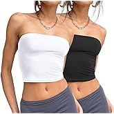 Trendy Queen Womens 3 Pack Tube Tops Crop Going Out Strapless Basic Backless Bandeau Bra Summer Outfits 2026