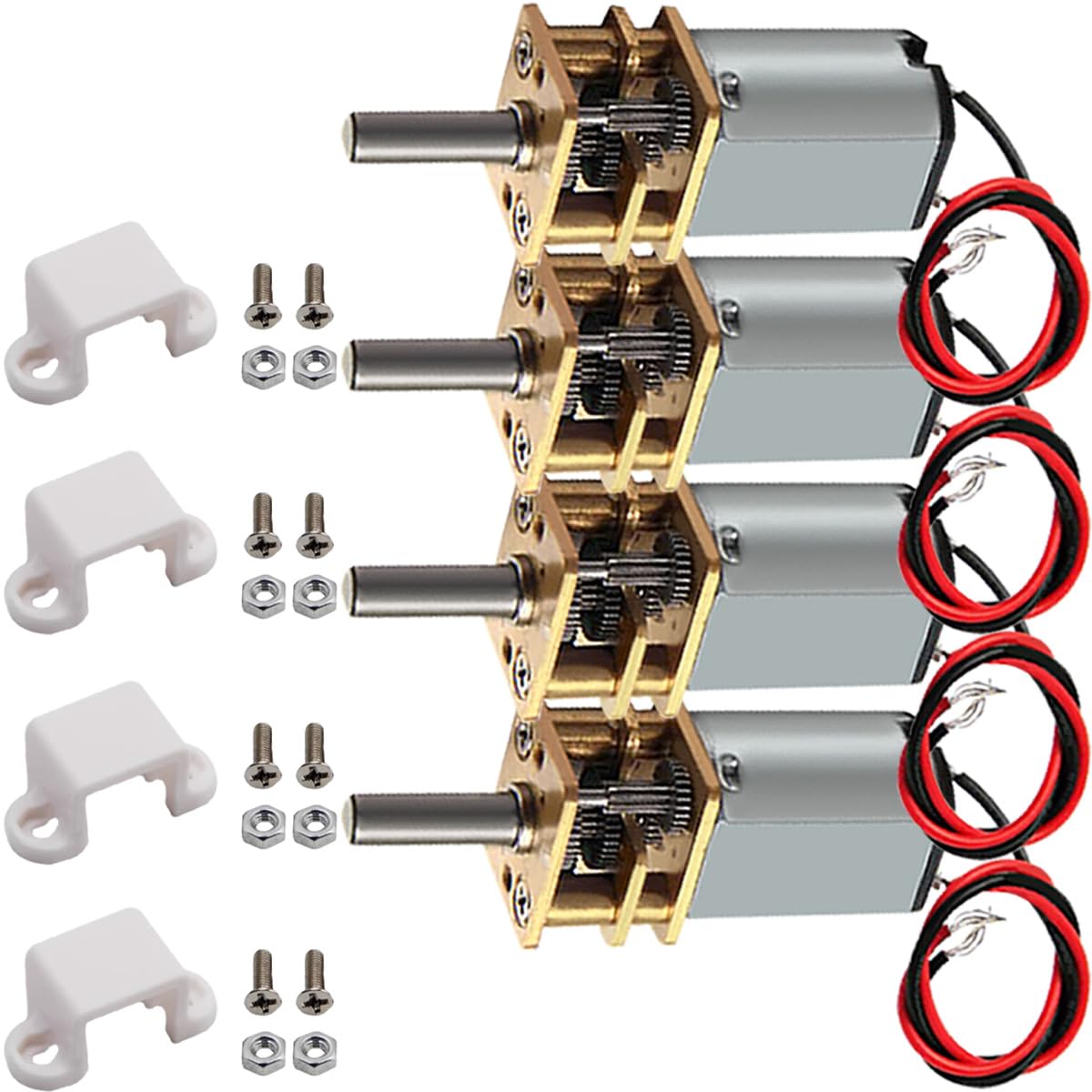 JYUDAUFU 4 Pcs N20 Micro Gear Motor DC 3.7 V 42 RPM Slow Speed Full Metal Gearbox Mini Rotary D-Shaft Motor with Welding Wire with Motor Bracket, for Robot/RC Toy Car/Electric Appliance/DC Fan/DIY