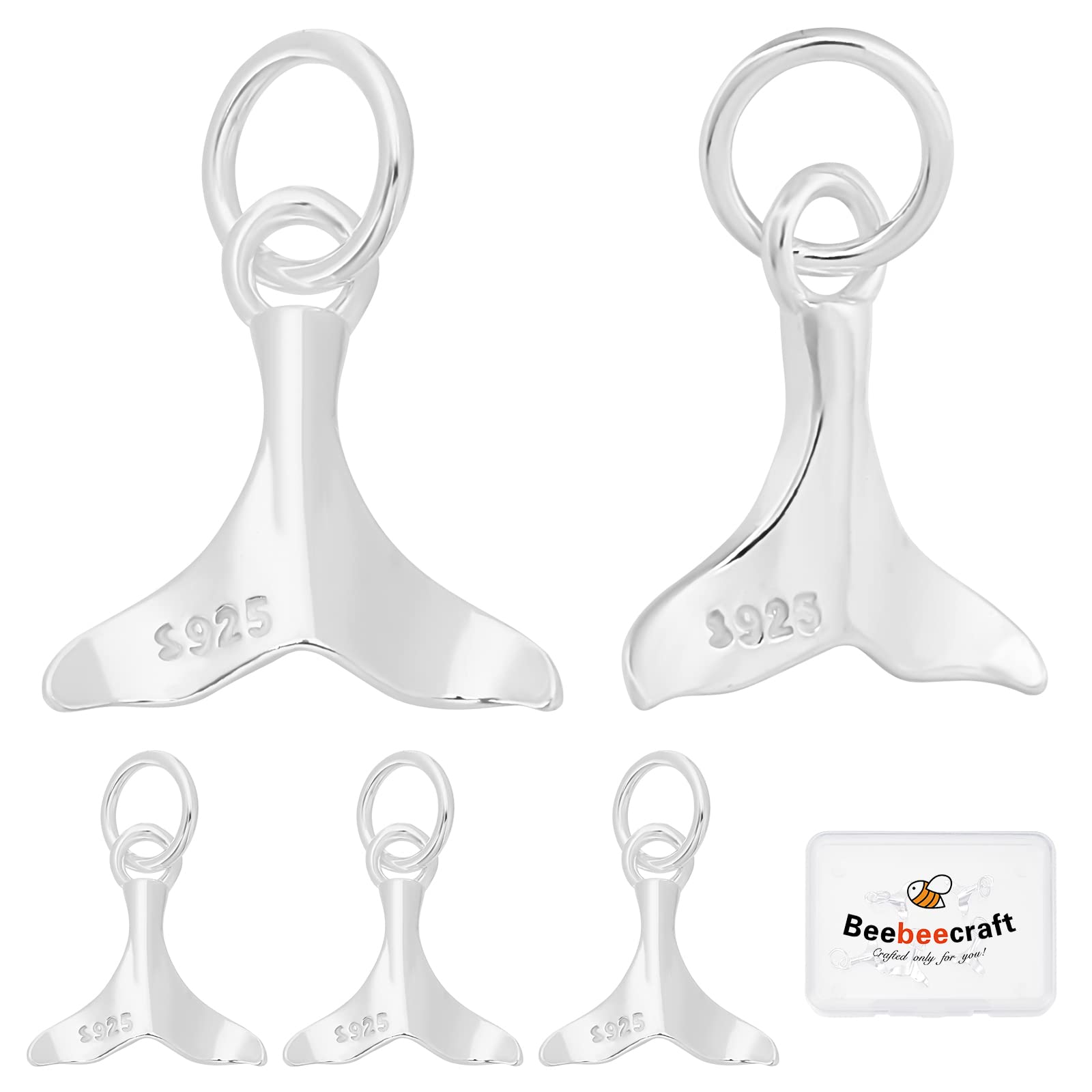 Beebeecraft 5Pcs Whale Tail Charms 925 Sterling Silver Ocean Fish Sea Life Charms Pendant with Jump Ring for DIY Jewelry Making Necklace Bracelet Earrings — image 1