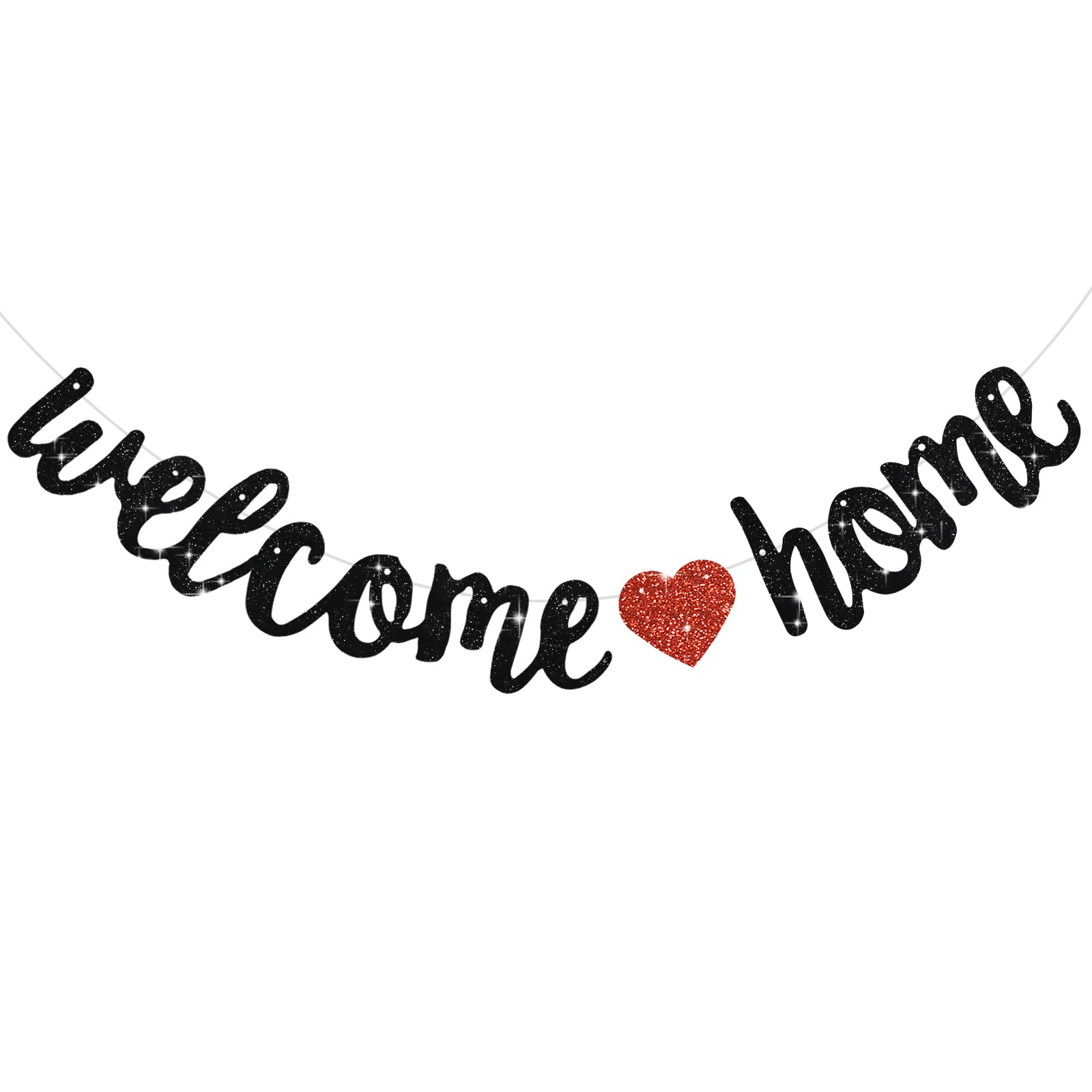 DecoGlee Black Welcome Home Banner,No DIY,Pre-Strung Welcome Home Decorations,Glitter Welcome Home Party Sign,Homecoming,Housewarming,Graduation Ceremony, Family Reunion, Military Return Party