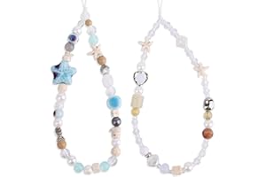 2pcs Ocean Phone Charm Straps, Cute Sea Shell Starfish Beach Seashell Blue Beaded Camera Wrist Strap Summer Phone Wristlet De