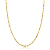 ONLVULF 3mm 18K Gold Plated Rope Chain Necklace for Men, World's Top Craftsmanship Stainless Steel Necklace for Men, Non Tarnish & Sturdy Men's Chain Necklaces 16 18 20 22 24 26 Inch