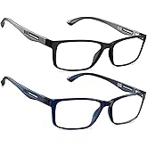 CARA 2 Pack Extremely Lightweight TR90 Reading Glasses for Men Durable Rectangular Frame, Blue Light Blocking Eyeglasses (Black+Blue, +2.50)
