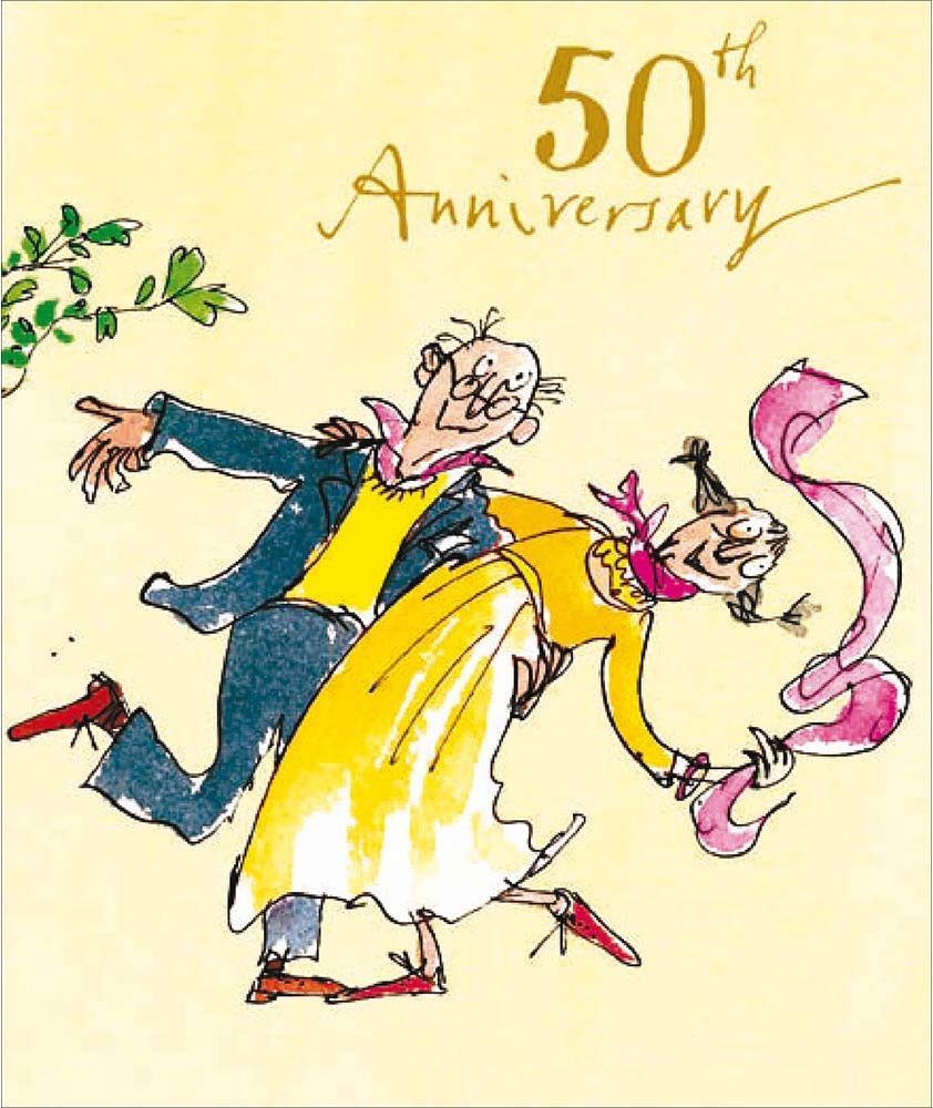 Woodmansterne 50th Golden Anniversary Card – Vibrant Quentin Blake Illustration – Happy Golden Wedding Celebration Card for Couples