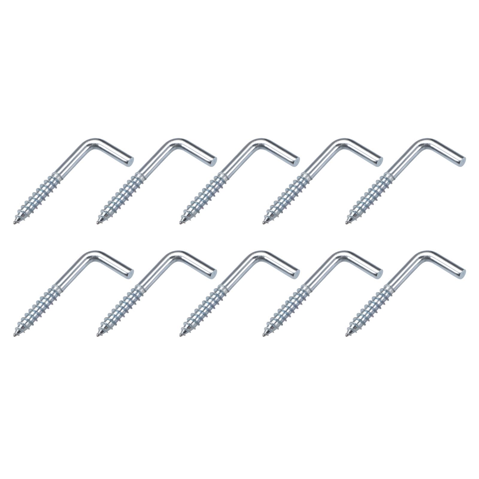 METALLIXITY 50Pcs Silvery L-Shape Carbon Steel Zinc Plated Screw Hooks for Hanging Plants, Outdoor Garlands, Kitchen Hanging Pots, etc.