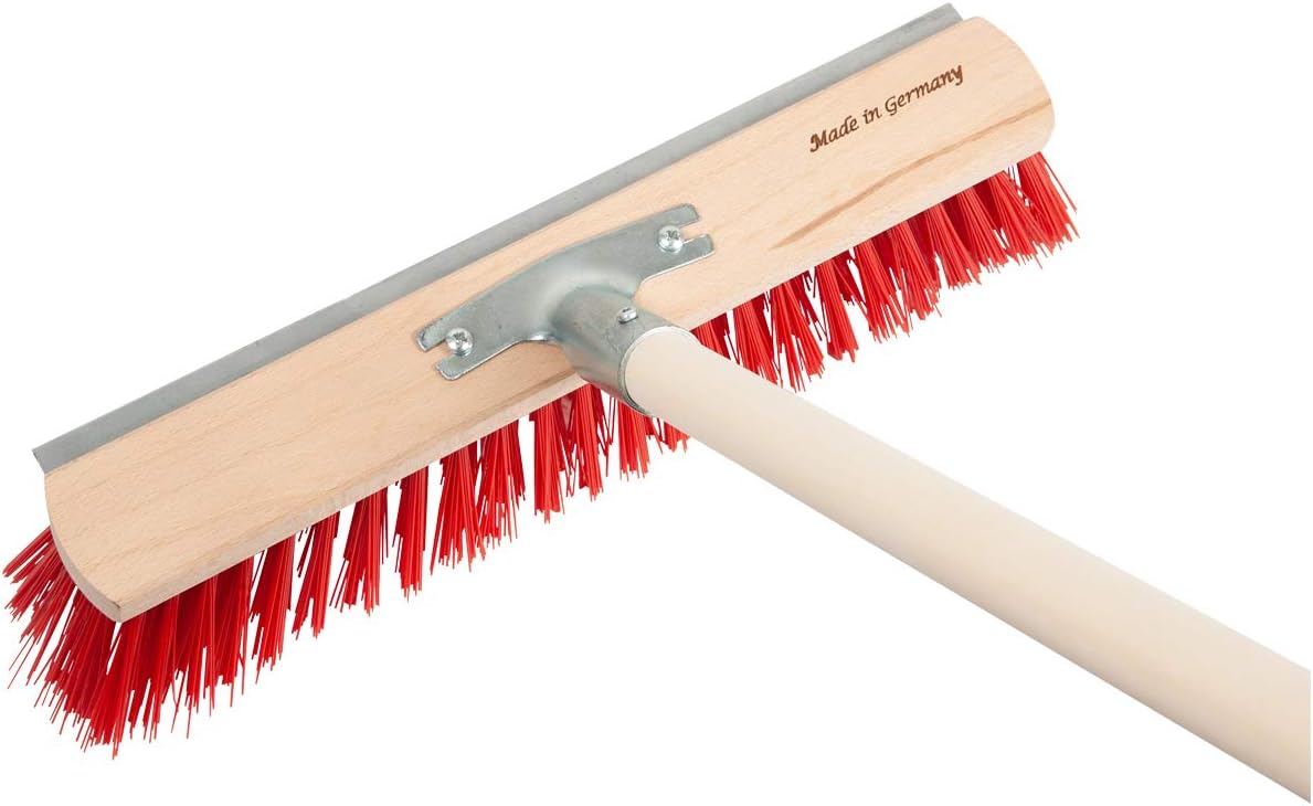 SHW-FIRE 59047 Straßenbesen Industriebesen Besen 40 cm breit Kratzkante Straße Boden Schnee Robust Elastonborsten mit Stiel Espenholzstiel 140 cm lang